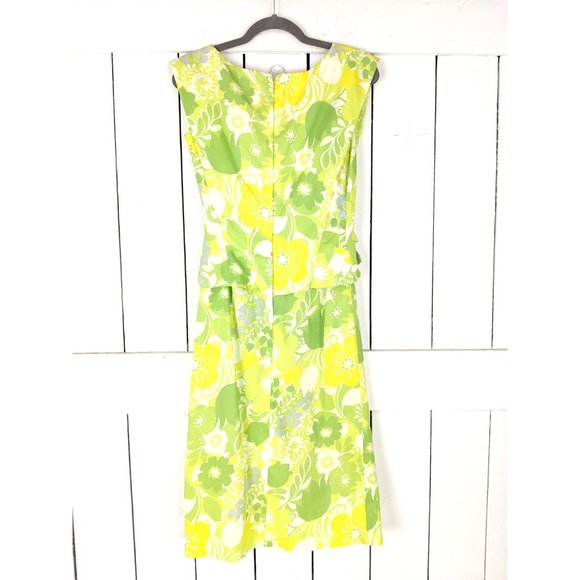 Vintage Jeanette Alexander lime green floral sleeveless 60s midi dress - Picture 3 of 5